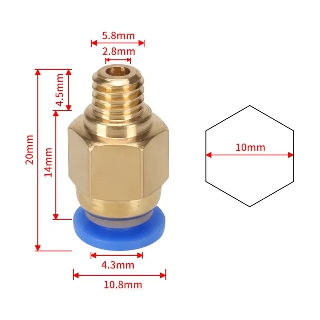 Pneumatischer Anschluss PC4-M6 für 3D Drucker