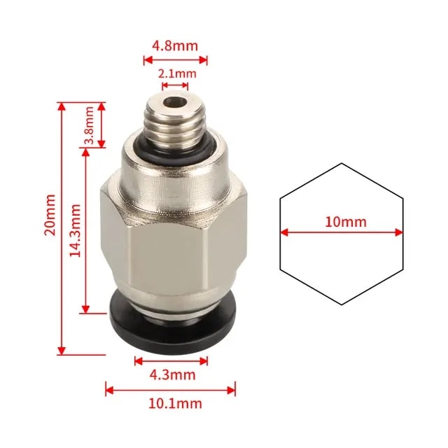 Pneumatischer Anschluss PC4-M5 für 3D Drucker