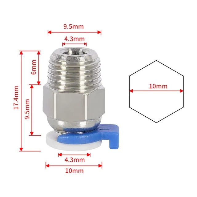 Pneumatischer Anschluss JP4-01 M10 V6 für 3D Drucker