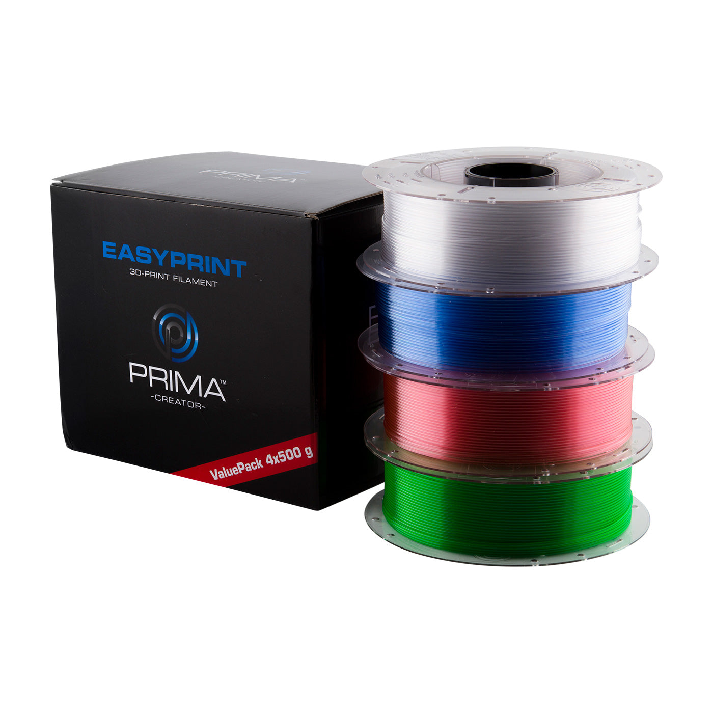 PETG Filament Transparent, Rosa, Hellblau, Grün Pack 1,75mm 4 x 500g EasyPrint