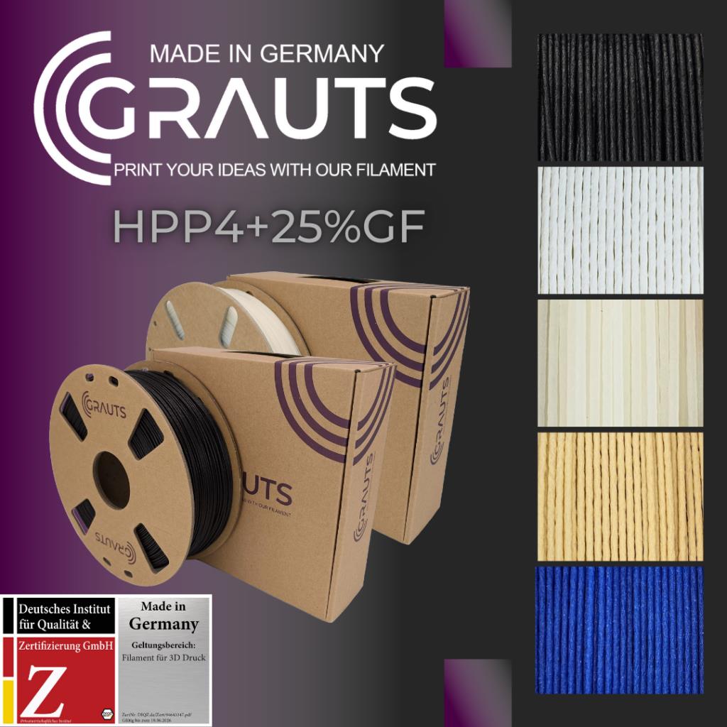 HPP4+25%GF Filament 1,75mm 450g oder 850g Grauts 3D Druck