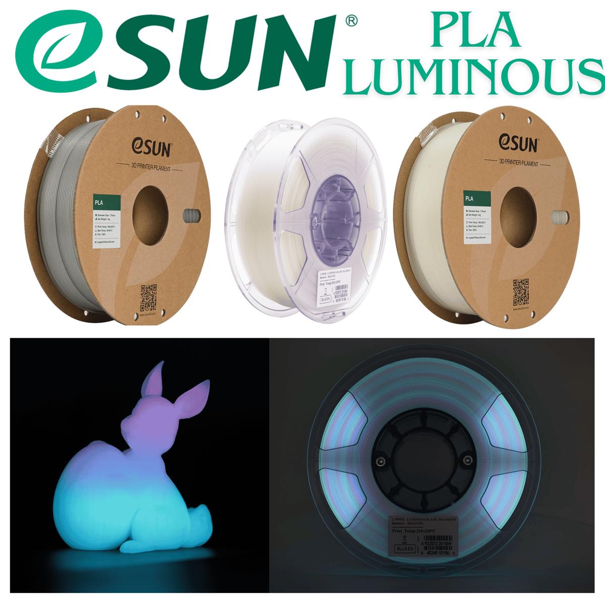 PLA Filament Luminous Glow in the Dark 1,75mm 1kg eSun 3D Druck